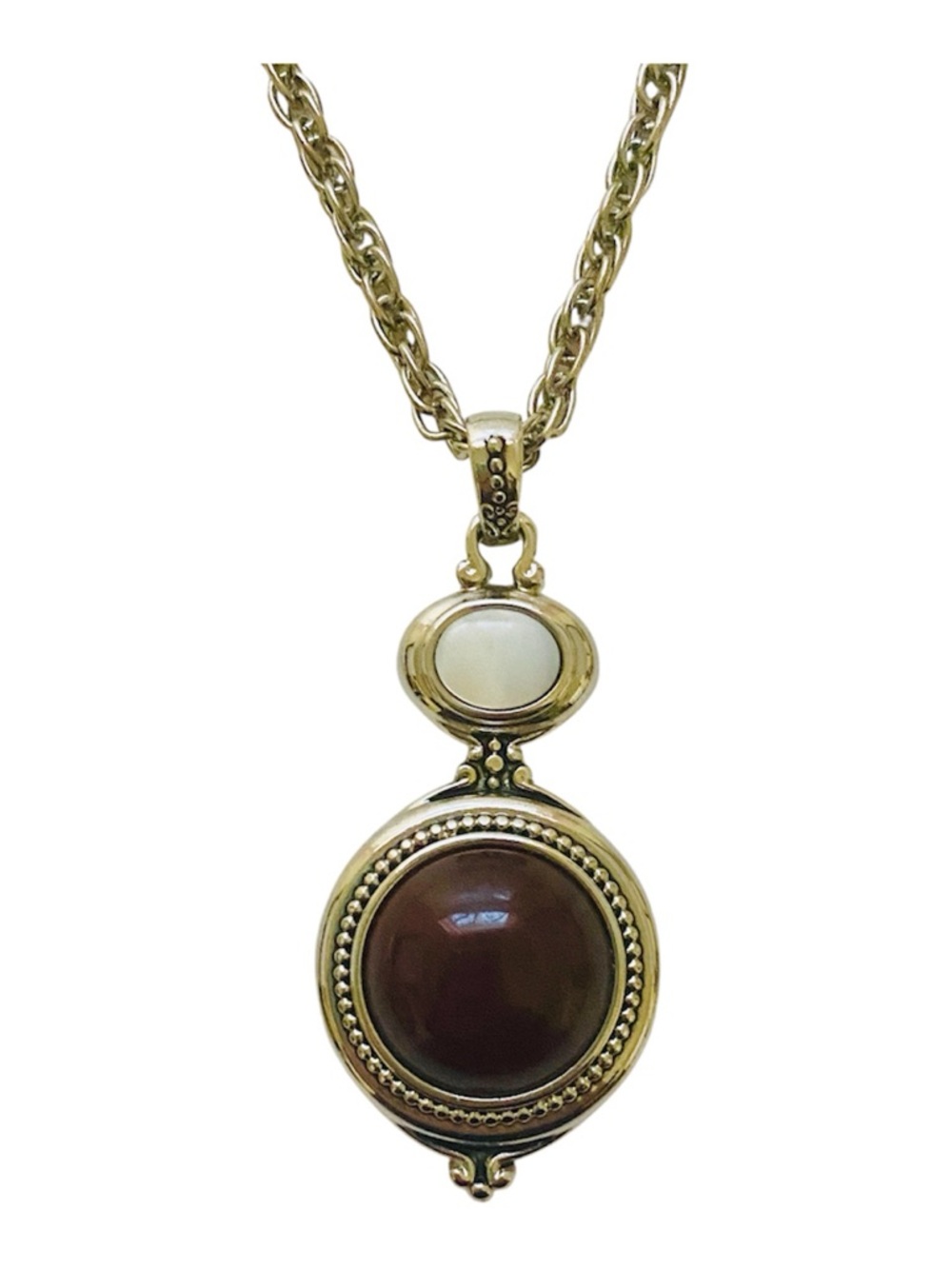 Vtg Lia Sophia ‘Lisa’ Silver Tone Pendant Red Jasper & Mother Of Pearl 90s Goth